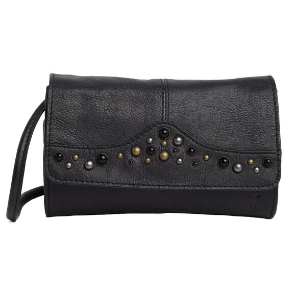 Frye Callie Crossbody Wallet New $198 Black Leather Stud Clutch Detachable Strap - Picture 1 of 13